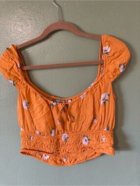 Zara Orange Floral Smocked Crop Top - Women's
